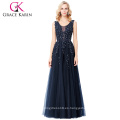 Grace Karin Elegante Deep V-Back Soft Tulle Netting sin mangas de color azul marino largo vestido de noche 8 Tamaño EE.UU. 2 ~ 16 GK000130-1